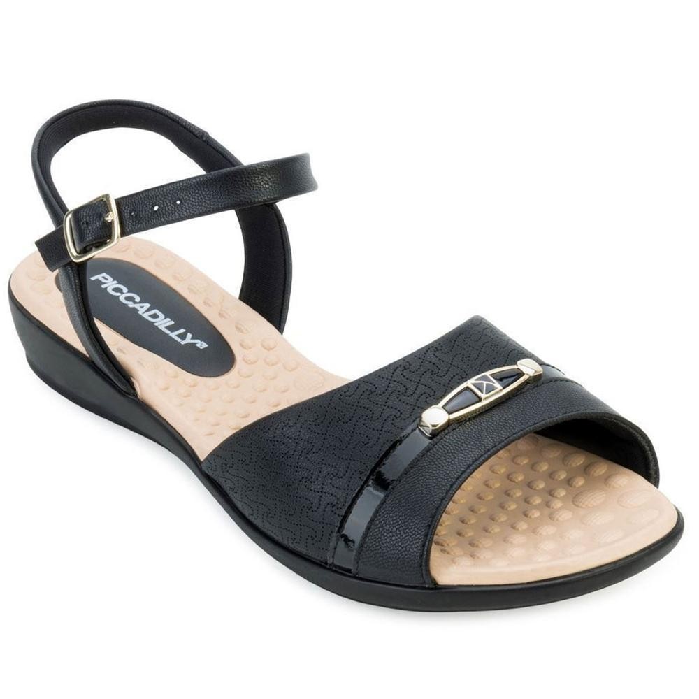 Sandália Piccadilly Conforto Feminina – Preto e Bege