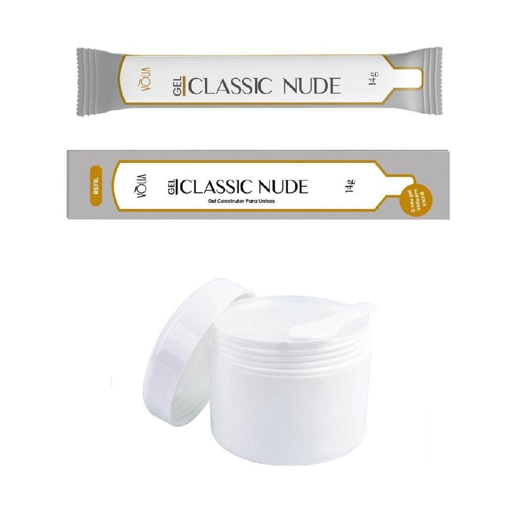 Sachê Gel Construtor Classic Nude Vòlia + Pote Reutilizável Alongamento de Unhas Manicure Unhas de G