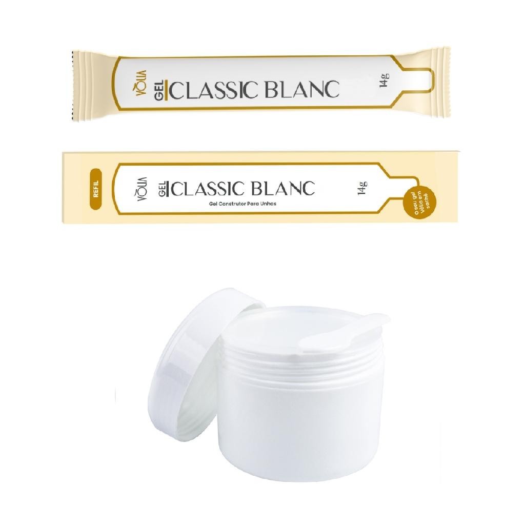 Sachê Gel Construtor Classic Blanc Vòlia + Pote Reutilizável Alongamento de Unhas Manicure Unhas de