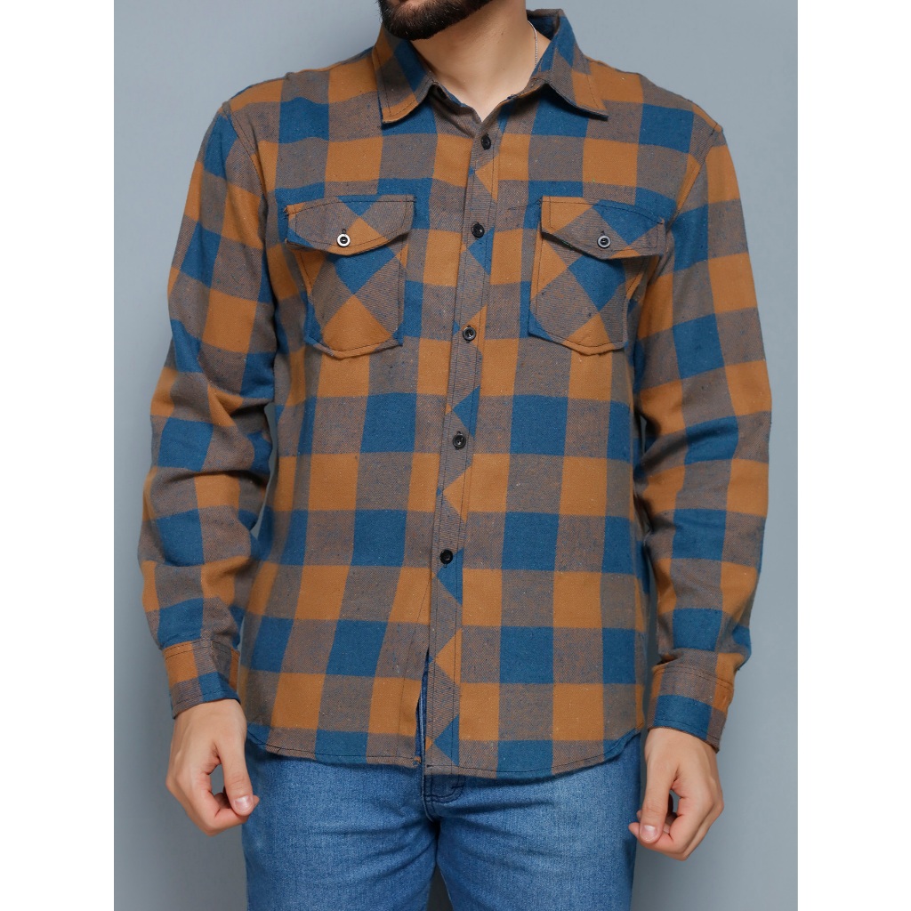 Camisa xadrez de flanela masculina de manga comprida, tamanhos normais e grandes, promoção de invern