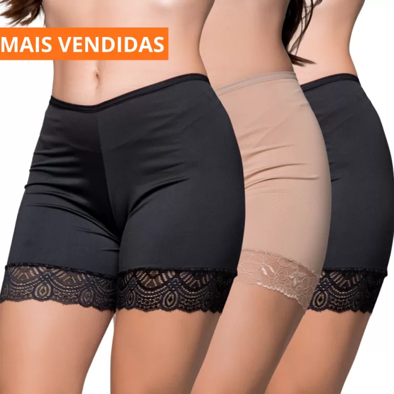 Kit 2 Short Segunda Pele Com Renda Feminino  Bermu