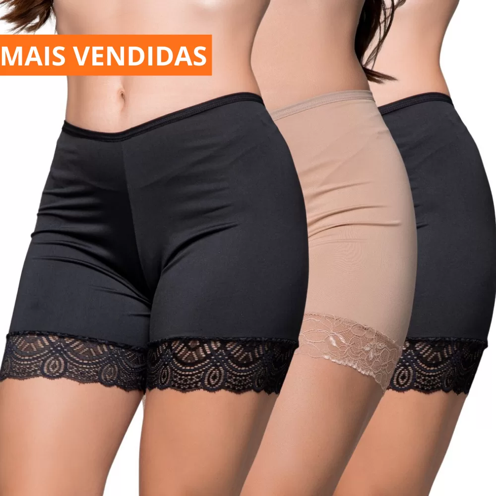Kit 2 Short Segunda Pele Com Renda Feminino  Bermuda Anagua