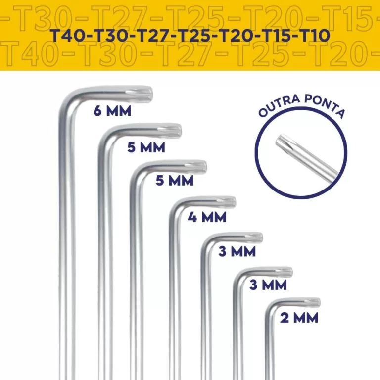 Chave Torx De Aço P – C/ 7 Peças Ergonômi
