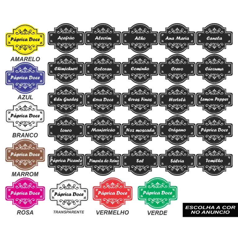 CARTELA TEMPERO 25 ETIQUETAS ADESIVO AUTO COLANTE 