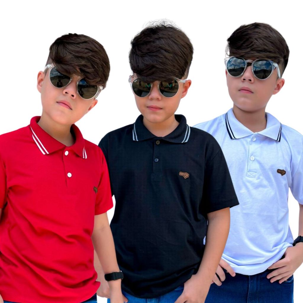 Kit 2 Camiseta Infantil Polo Casual Algodão Tamanho 6 ao 14 anos