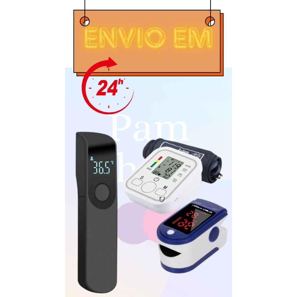Kit monitor de pressão automático braço+ termometro de testa infravermelho + oximetro digital de ded