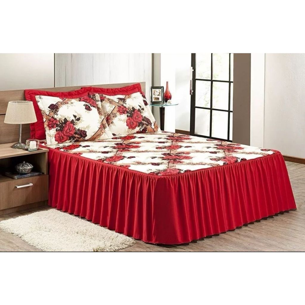 Jogo de Colcha Floral Cama Box Casal Queen Luxo Estampada