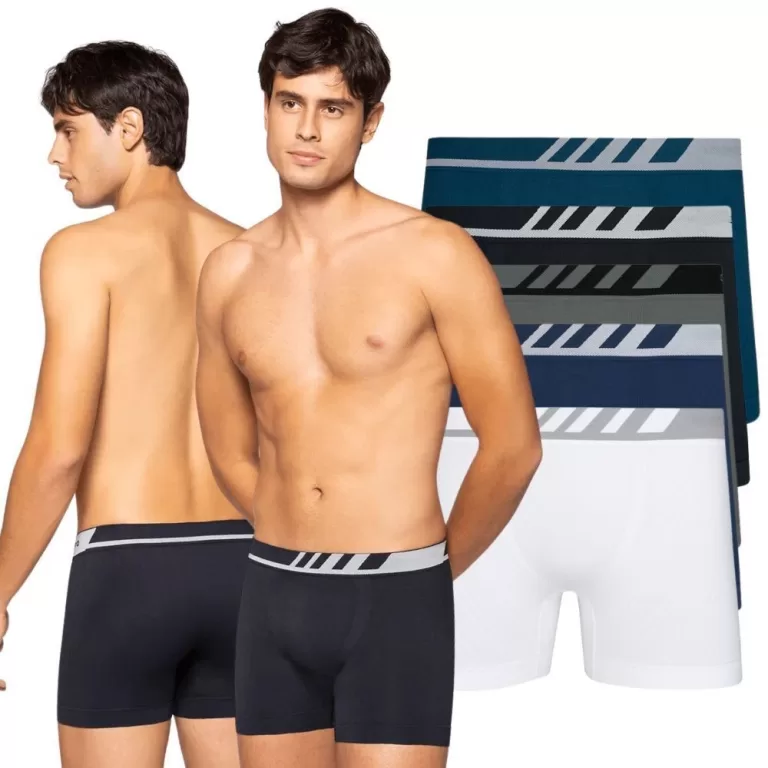 Kit com 5 Cuecas Boxer Adulto Masculinas sem Costu
