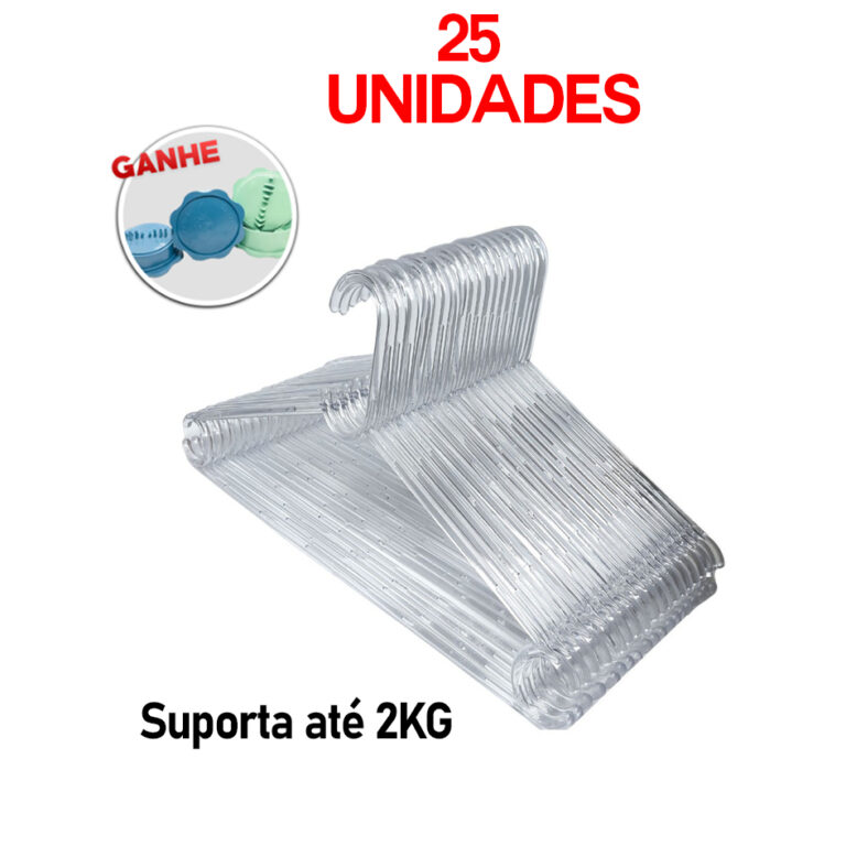 25 Cabides Acrilico Transparente Adulto Reforçado