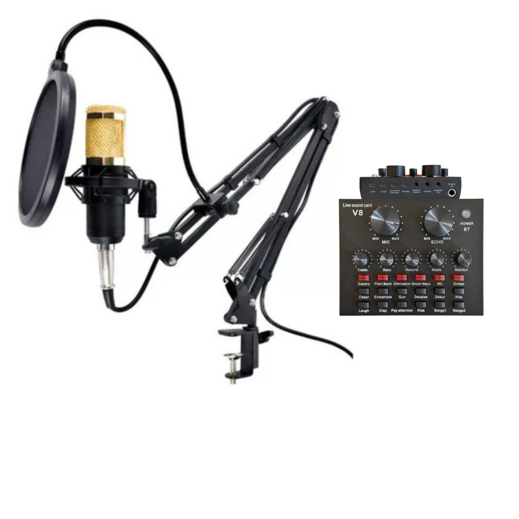 Microfone Estudio Profissional Condensador Com Tripé Mesa V8