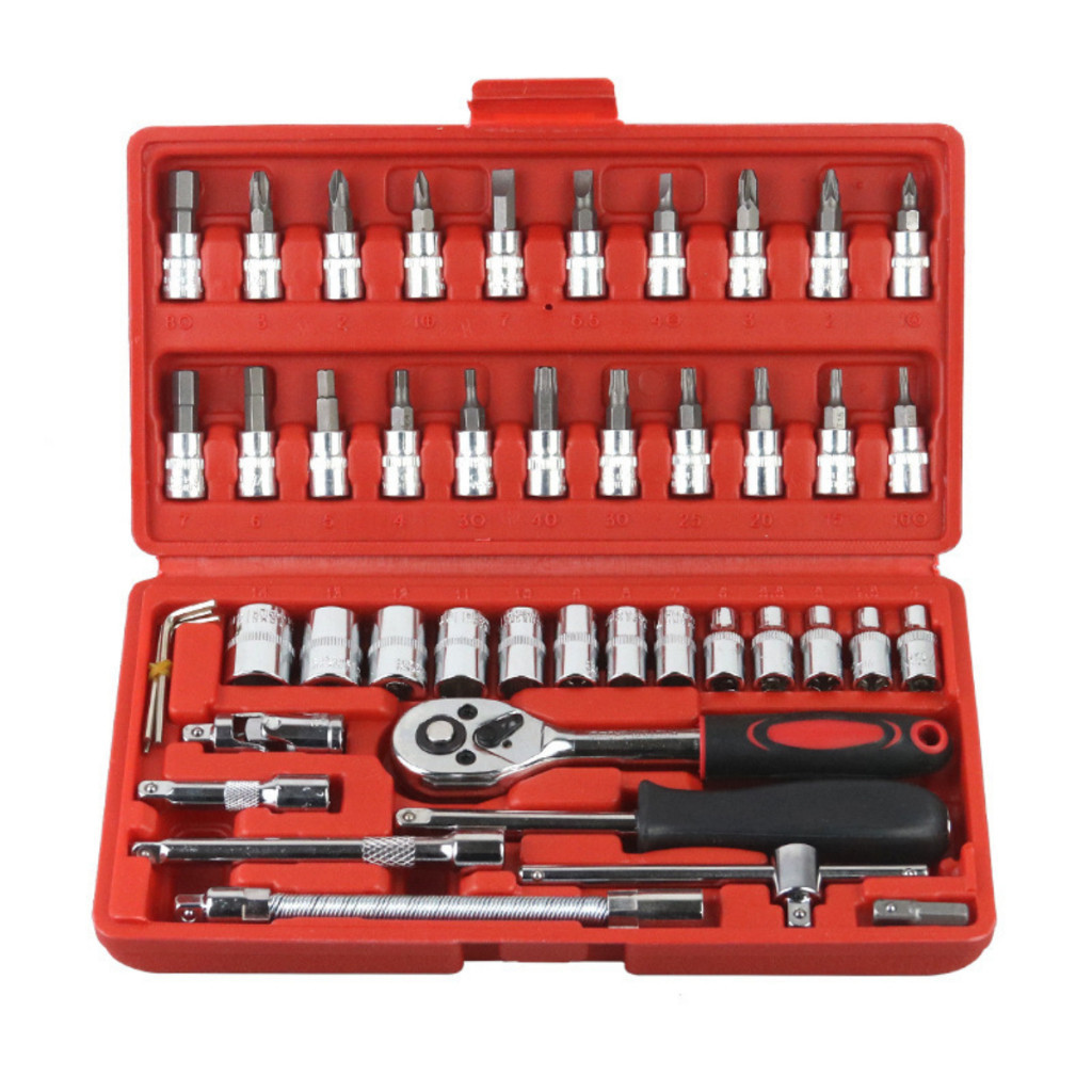 Kit De Ferramentas 46/40 Peças Jogo De Soquetes Chave Catraca Reversível Com Maleta Jogo Ferramentas