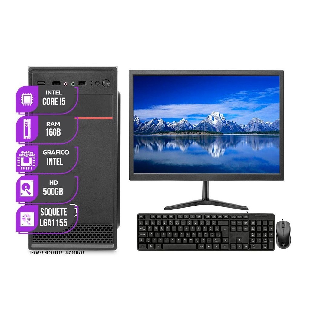 Computador Completo Mancer, Intel Core i5, 16GB De Ram, HD 500GB, Monitor 19 + Kit Teclado e Mouse