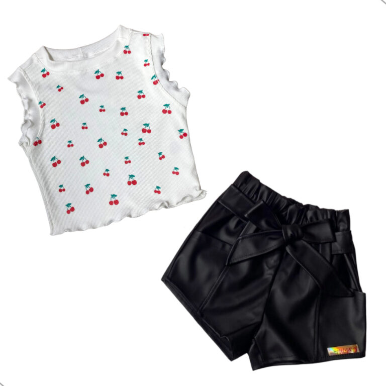 Conjunto Infantil Menina Cropped De Cereja + Short