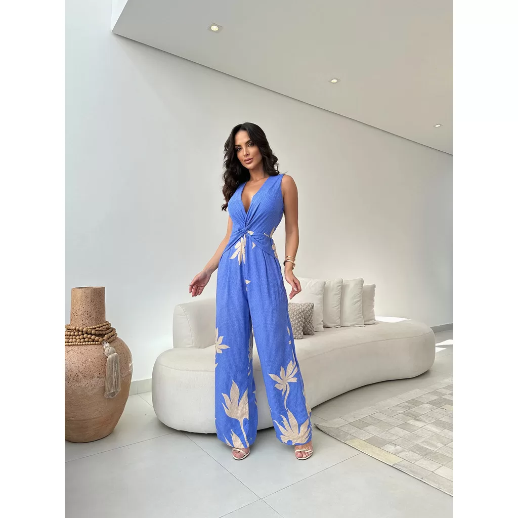 Macacao Feminino Longo Decote Cruzado Estampa Folha – Codigo: 204Est/Folha