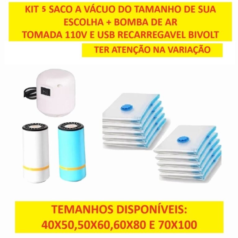 Conjunto 5 Sacos Com A Bomba Recarregável Bivolt 