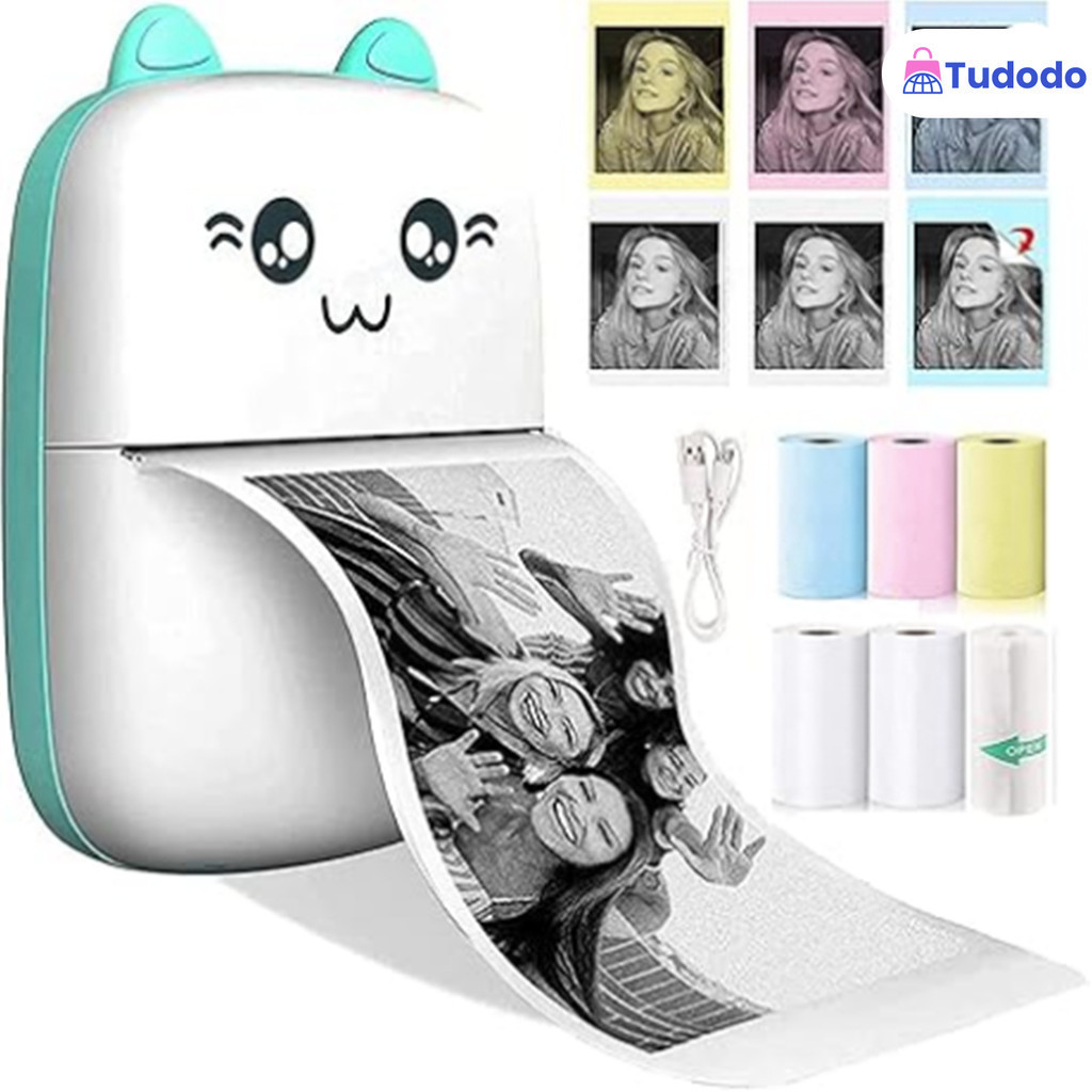 Mini Impressora Térmica Portátil: Imprima Fotos e Desenhos Animados Sem Fio para Android e iOS+5 Rol