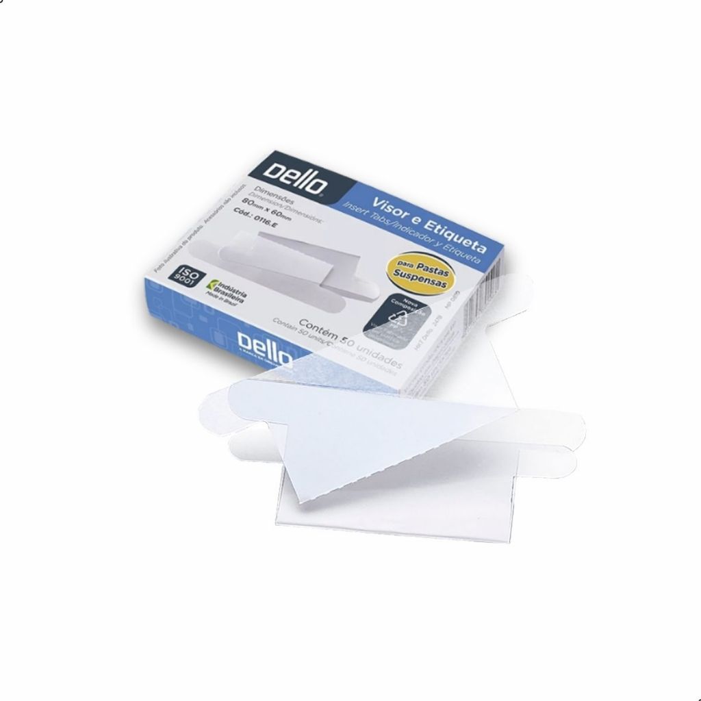 Visor e Etiqueta Branca Para Pasta Suspensa 50 Unidades Organização Prática Eficiente PVC Dello