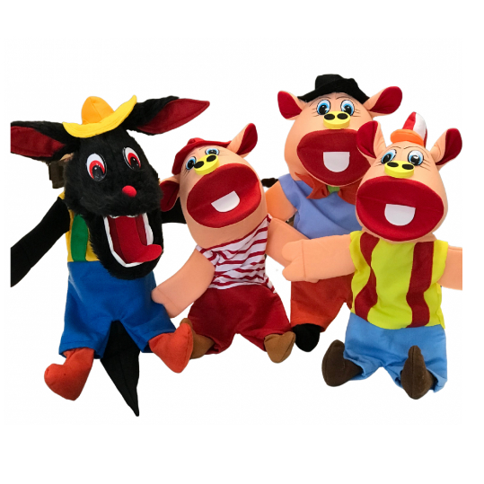 Fantoches Três Porquinhos- Kit com 4 Personagens