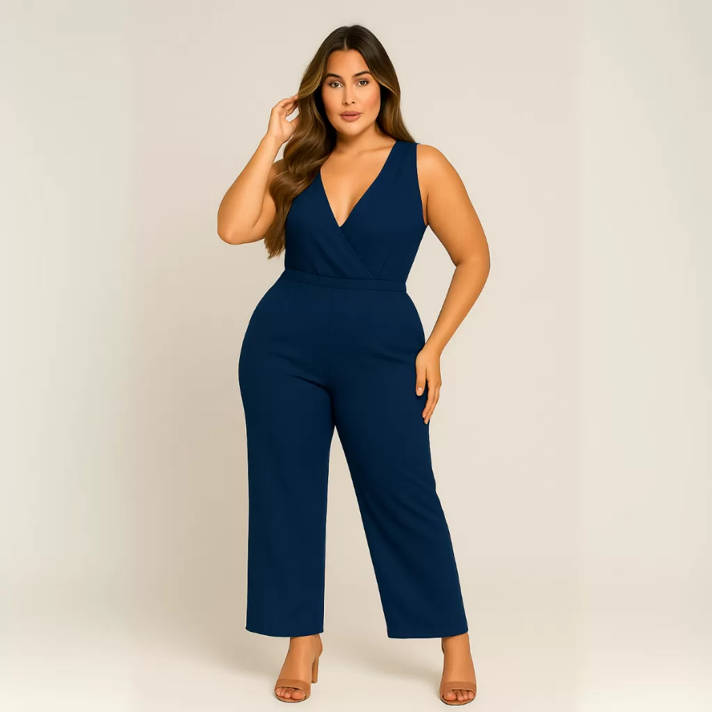 Macacão Plus Size Feminino Madrinha Duna Decote Transpassado Elegante Estilo Vestido Longo
