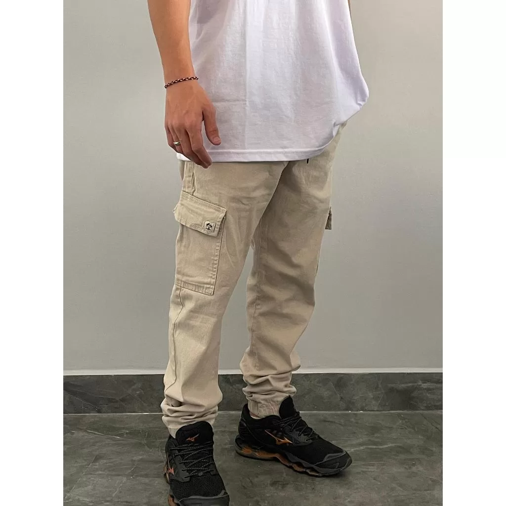 Calça Jogger Masculina Sarja Cargo com 4 Bolsos
