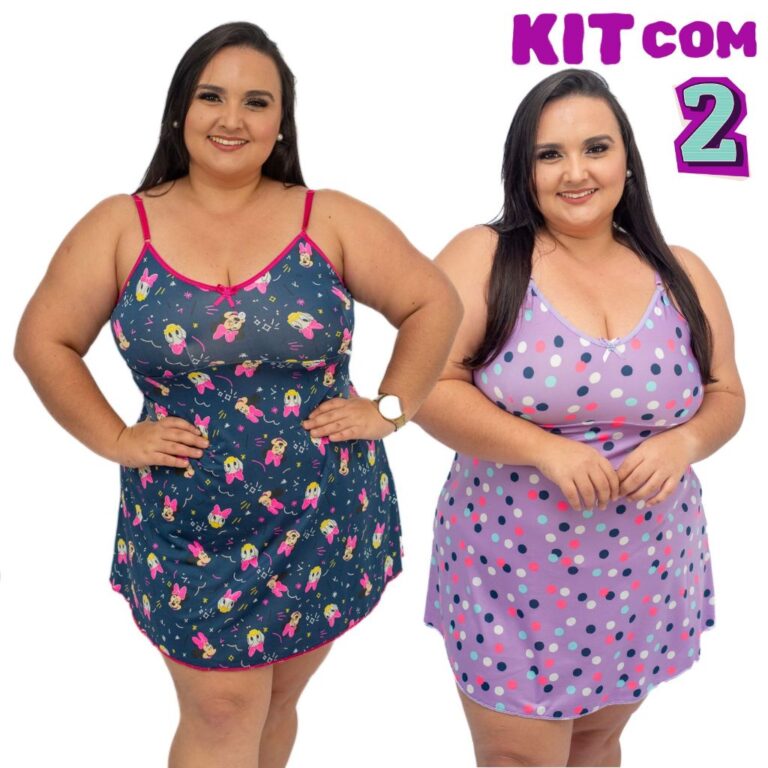 KIT com 2 Camisolas PLUS SIZE Vestido de Dormir Ex
