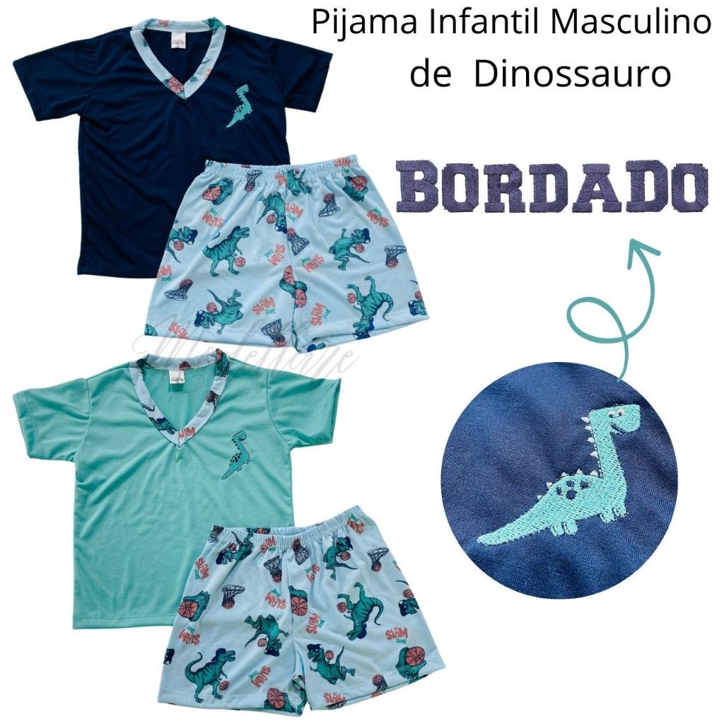 Kit 2 Pijama Infantil Dinossauro Masculino Malha Leve