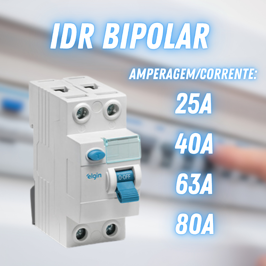 Interruptor diferencial residual IDR/DR Bipolar 30mA Elgin – 25a, 40a, 63a, 80a