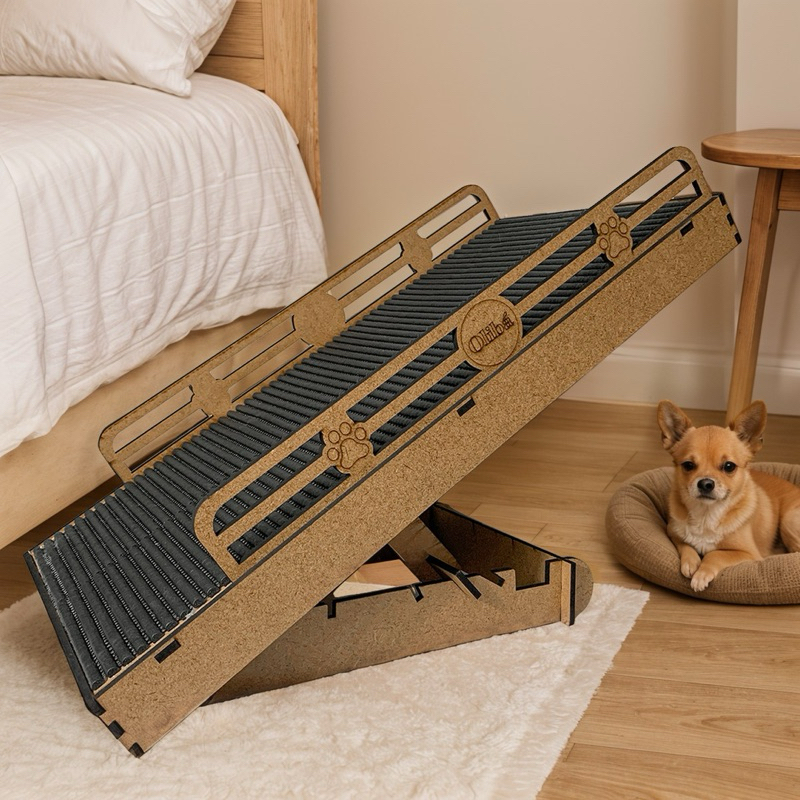 Rampa Para Cachorros Antiderrapante Madeira Resistente Com Regulagem de Altura
