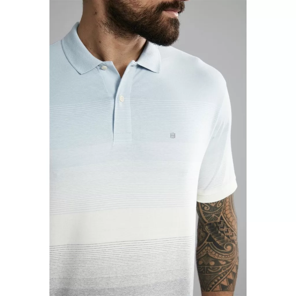 Polo Manga Curta Office Comfort Malha – Azul / Creme