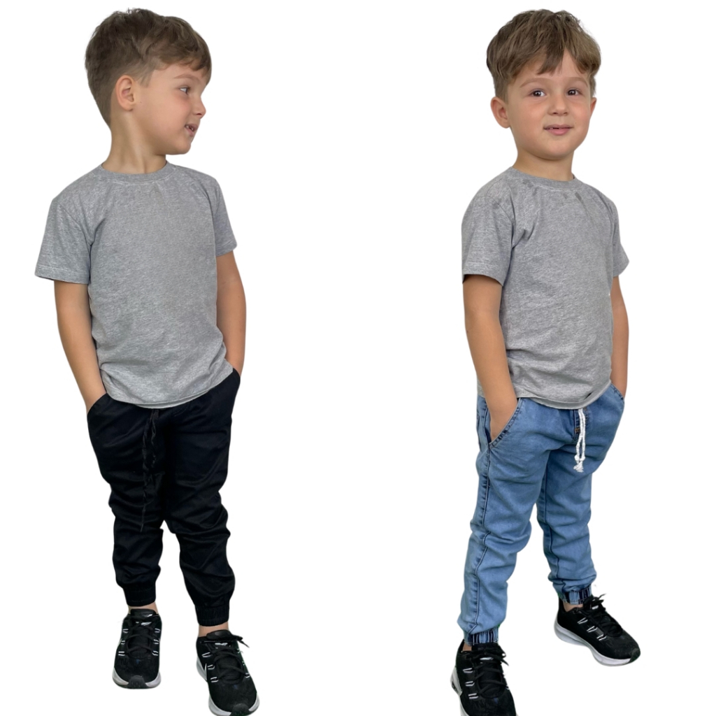 Kit 2 calças jogger jeans infantil juvenil punho elastico moda infantil