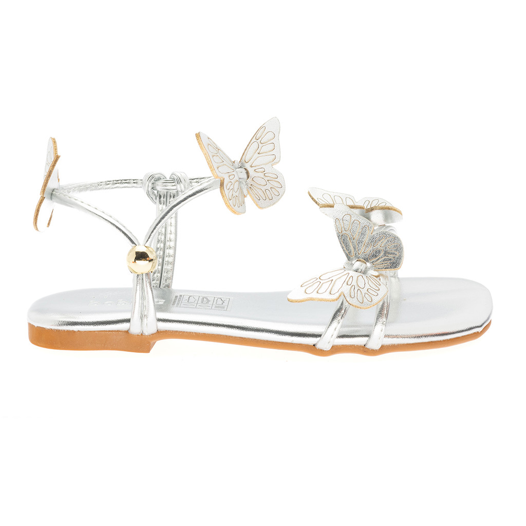 Sandália Infantil Rasteira Feminina Meninas Moda Borboleta Metalizada Prata