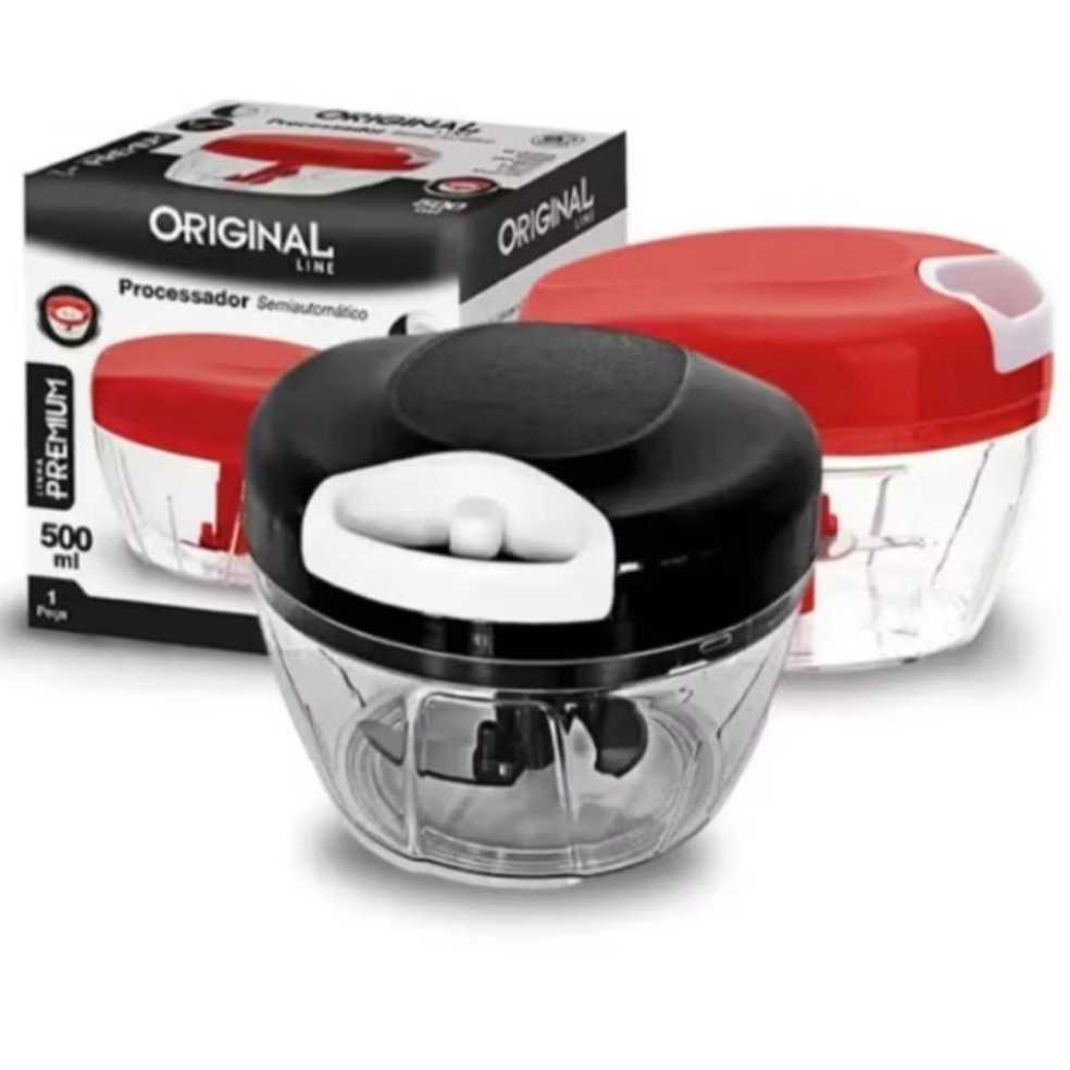 Processador de alimentos – manual – 3 Lâminas – aço Inox – 500ml – Triturador legumes verduras