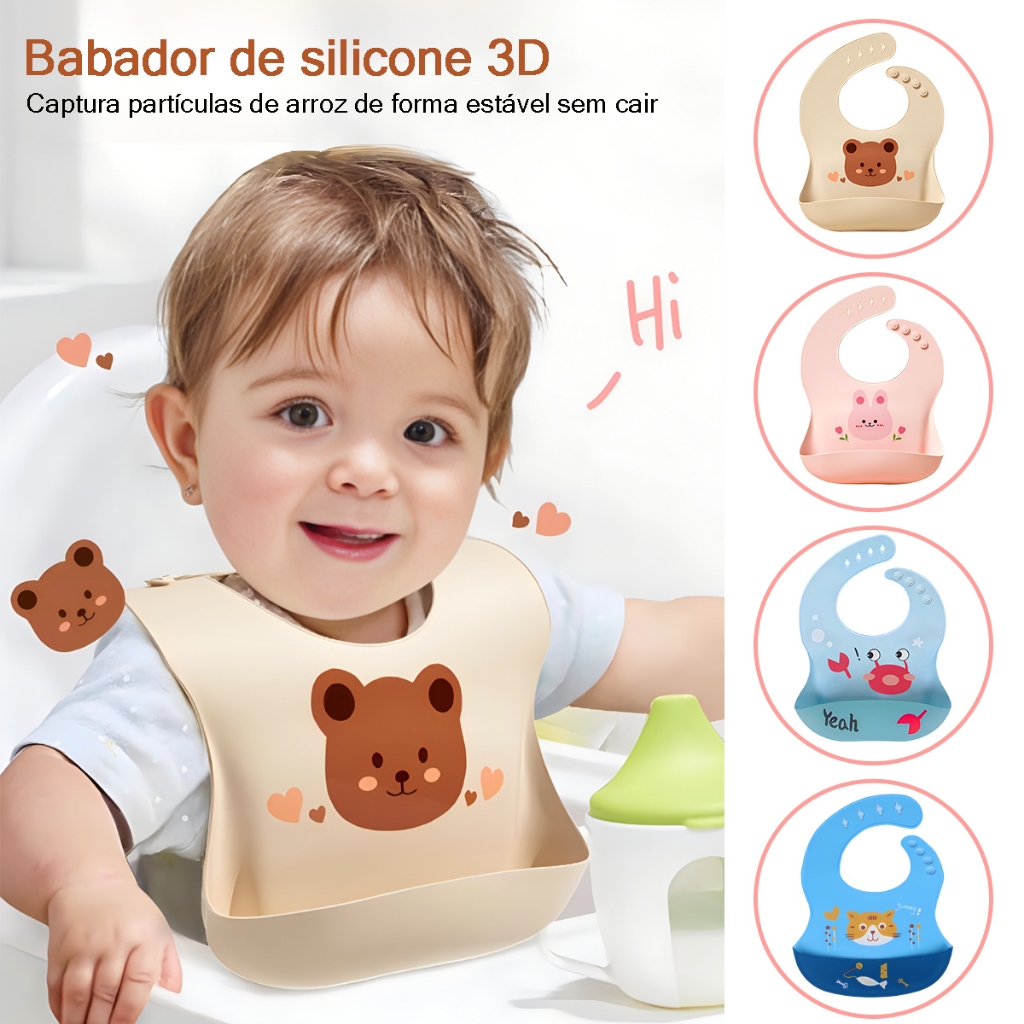 Babador Bandana Impermeável De Silicone Para Alimentação Bebê Com Pega Migalhas Ajustável Resistente