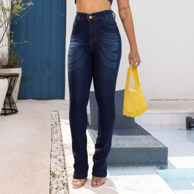 Calça Flare Jeans Feminina Fler Cintura Alta Boca