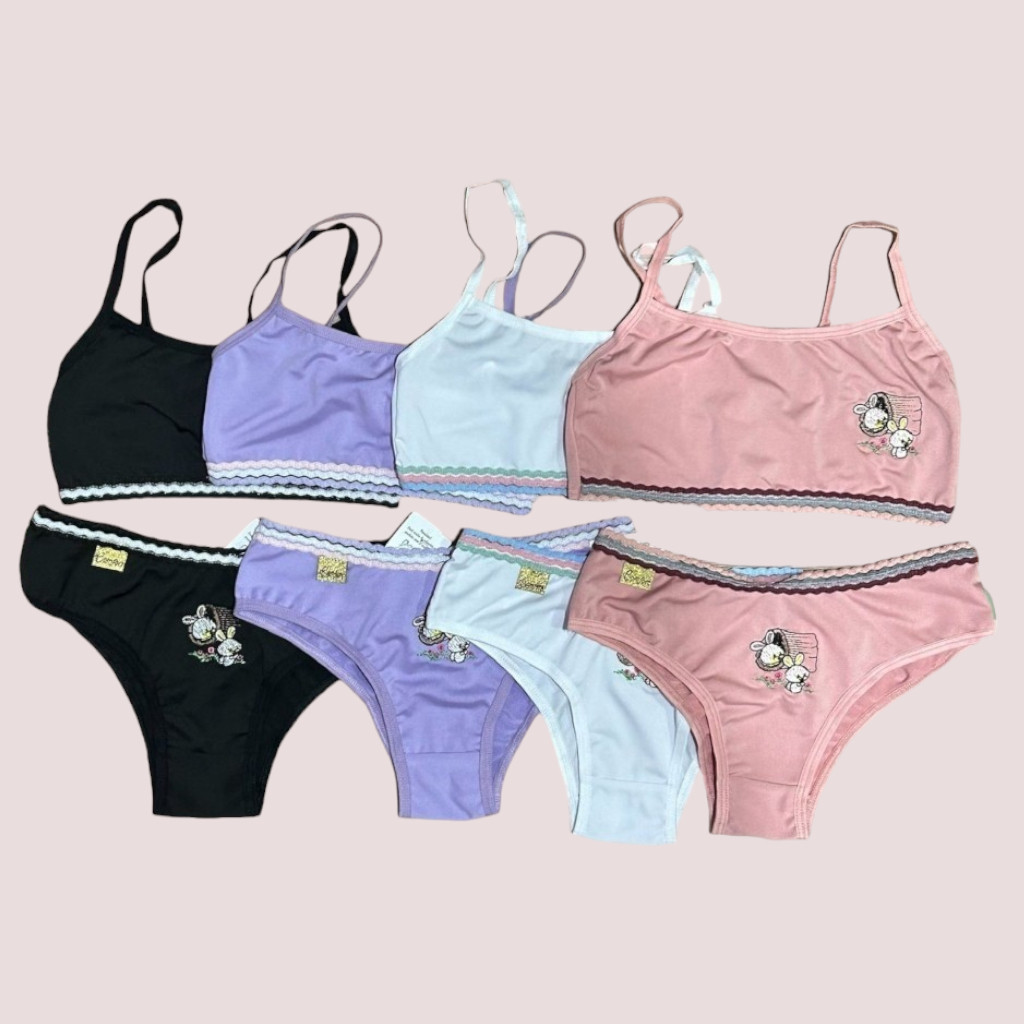 Kit 3 Conjunto Infantil Estampado Bordado Com Elástico Confortável Menina Moça Barato Dia a Dia