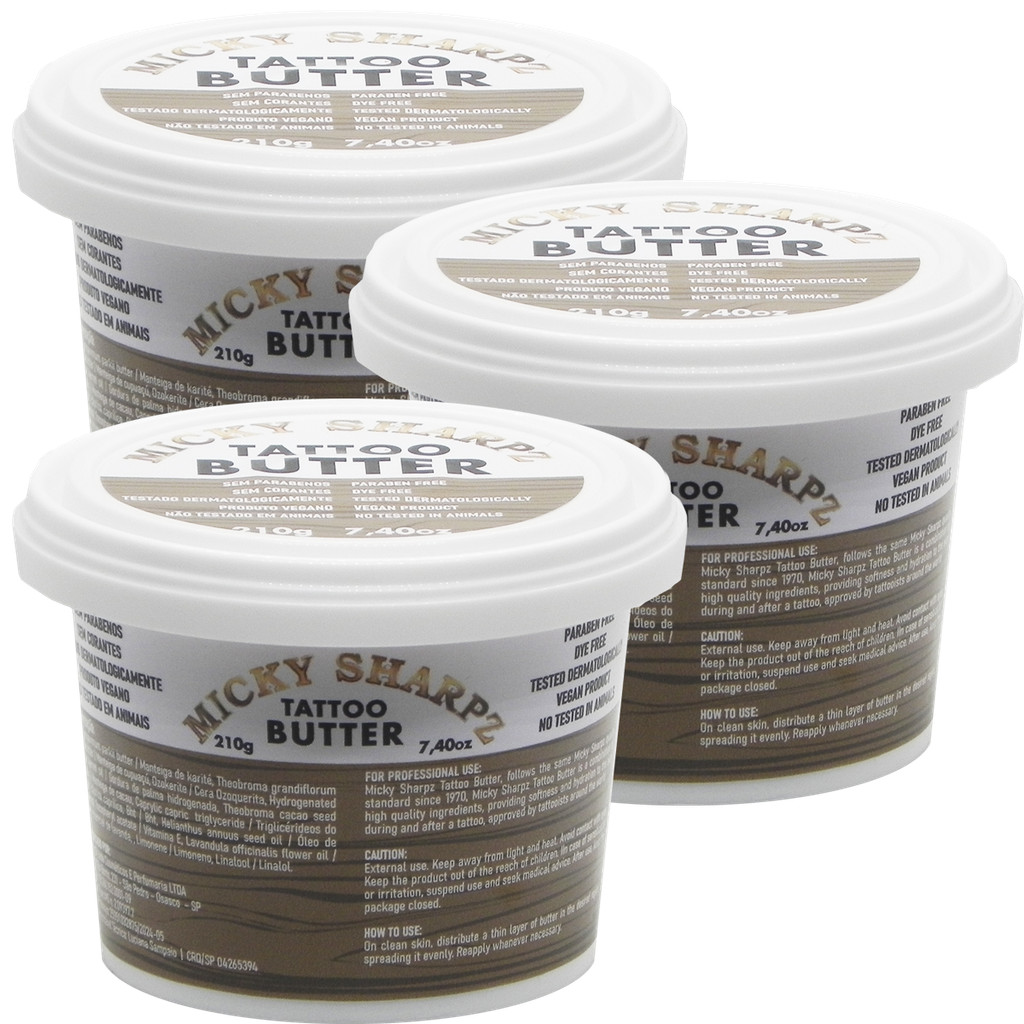 Kit 3 Manteiga Tattoo Butter Micky Sharpz 210g Hidrata Durante e pós Tatuagem