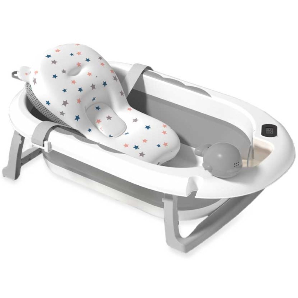 Banheira Dobrável Com Termômetro E Almofada Cinza Yuupi