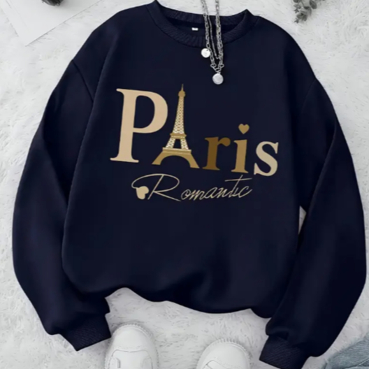 Moletom Gola Redonda Feminina Estampada Paris Roma