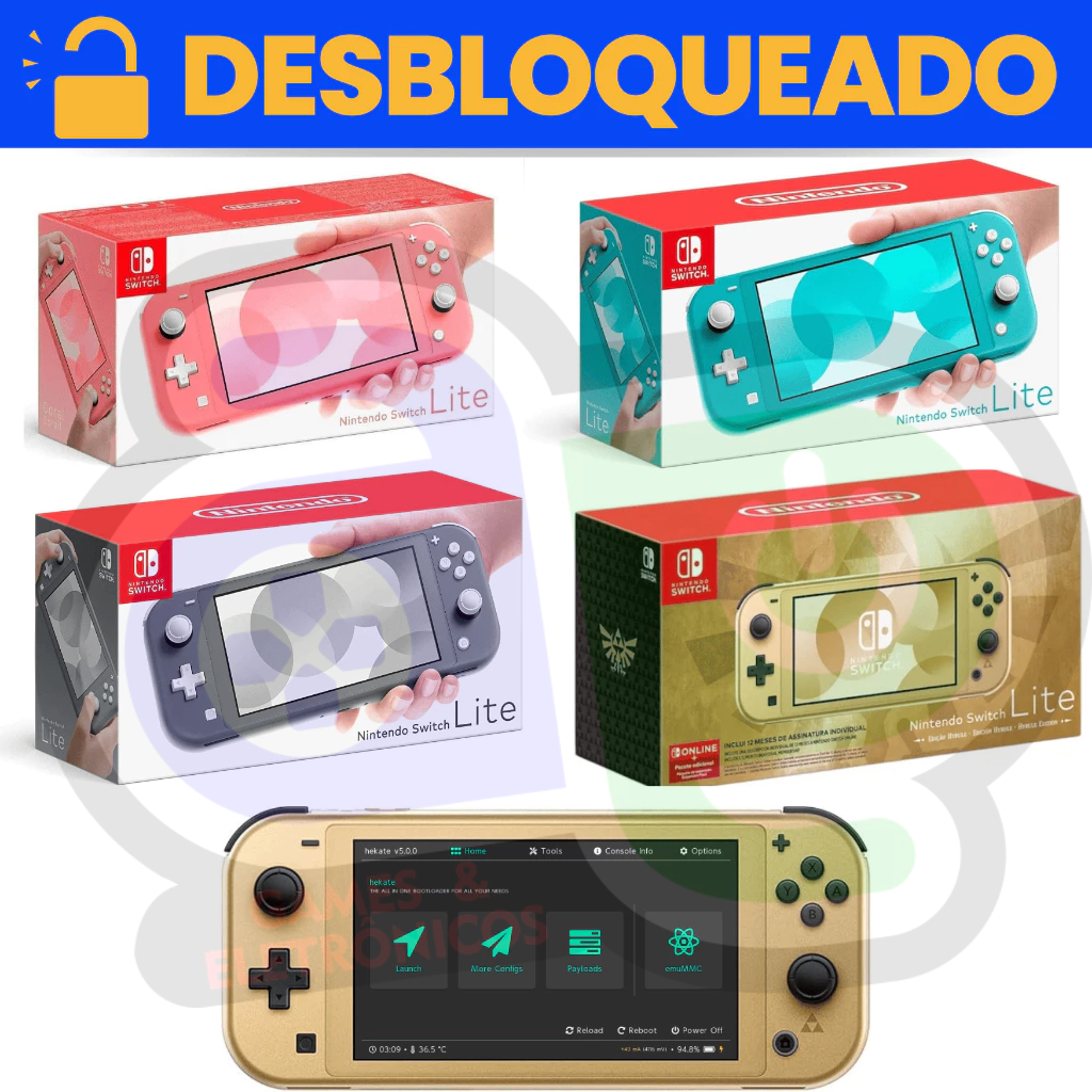 Nintendo Switch Lite Desbloqueado Novo + Cartão c/ Jogos 128gb/256gb/512gb – 1 Ano de Garantia