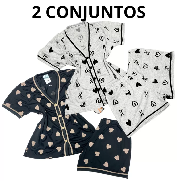 kit 2  Pijamas Feminino Amamentação Short Doll A