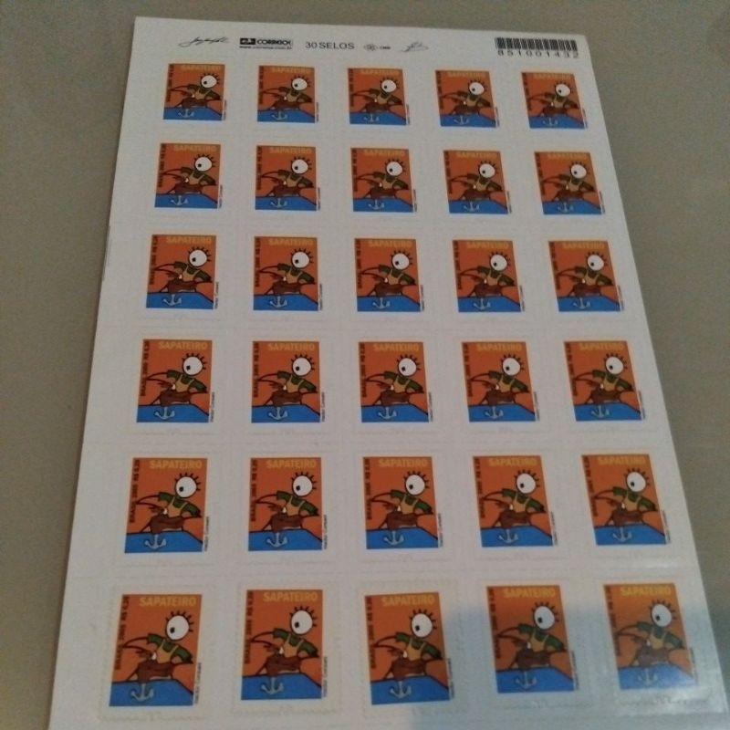 cartela com 30 selos sapateiro de 20 centavos