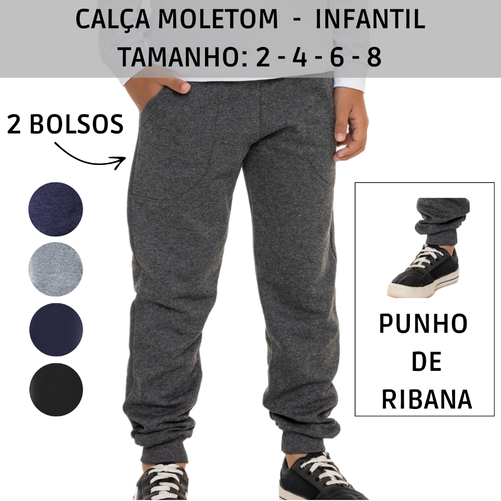 Calça Infantil Moletom Peluciado 2 Bolsos Com Barra e Punho 3010-A