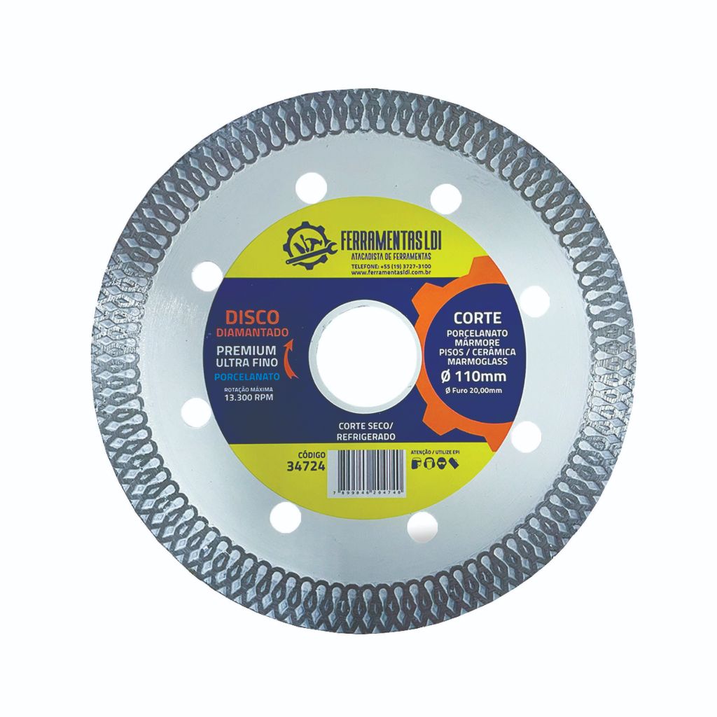 Disco Diamantado 4 Pol Ultra Fino 110mm Borda Contínua 10mm Corte Porcelanato Cerâmica LDI