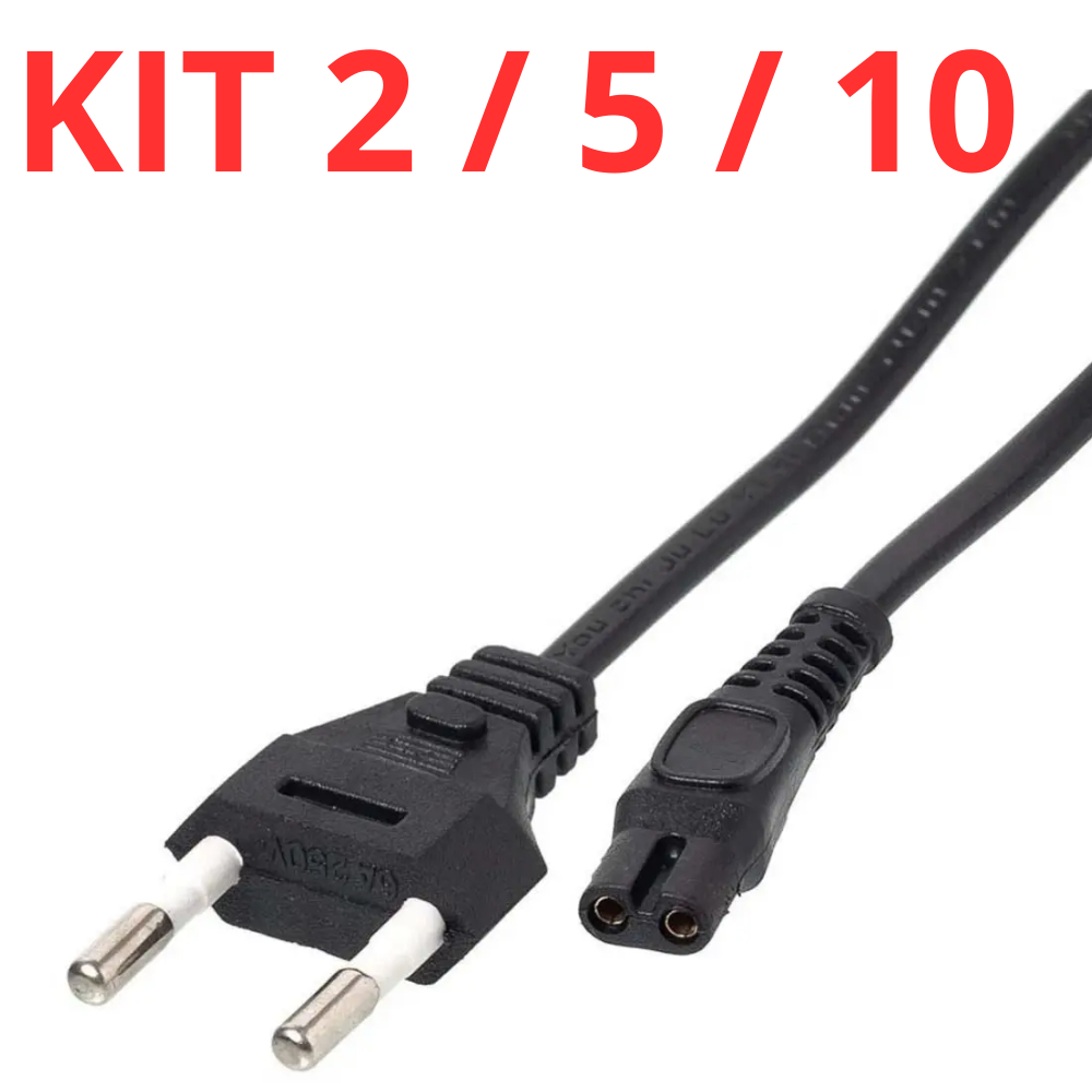 Cabo de Força Energia Tipo 8 Mini 2 pinos P/ Máquina Barbear Cabelo Barbeador Lanterna Teaser Taser