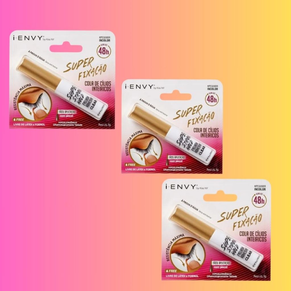 MAQUIAGEM COLA DE CÍLIOS INCOLOR SUPER FIXAÇÃO KNY IENVY 5G KIT COM 3 UNIDADES