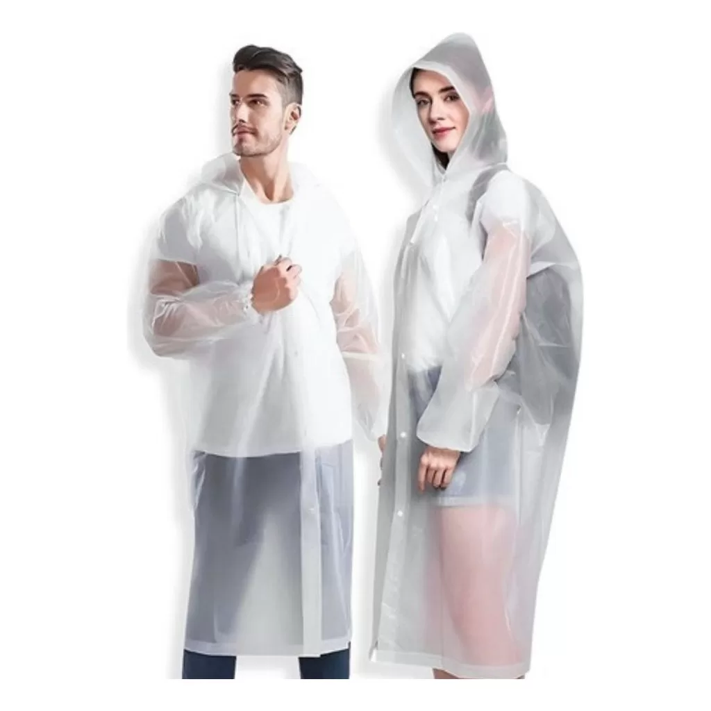 Kit 2 Capa De Chuva Com Capuz Transparente Reforçada