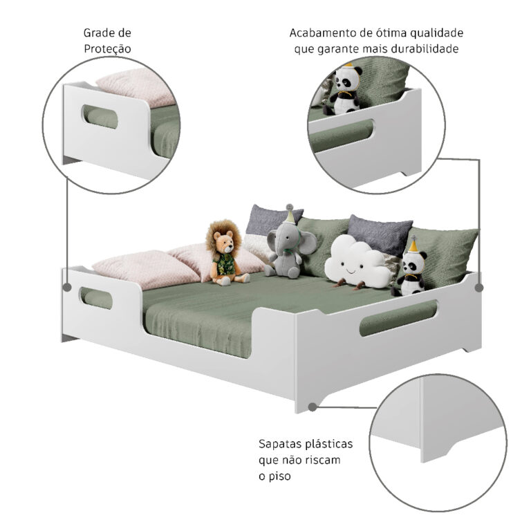 Cama Casal Montessoriana De Crianças Com Grade De