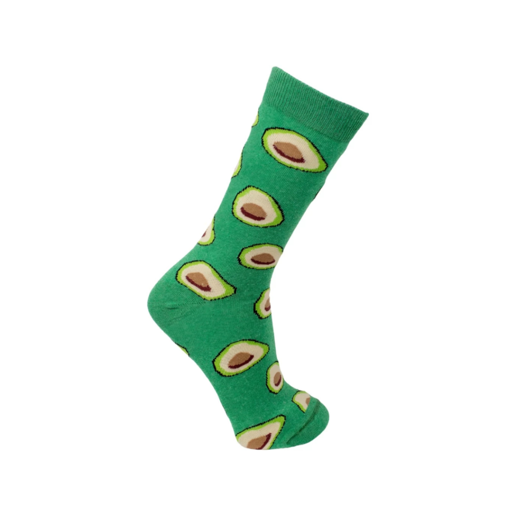Meia Divertida 37-44 Cano Alto Verde Desenho de Abacate Avocado