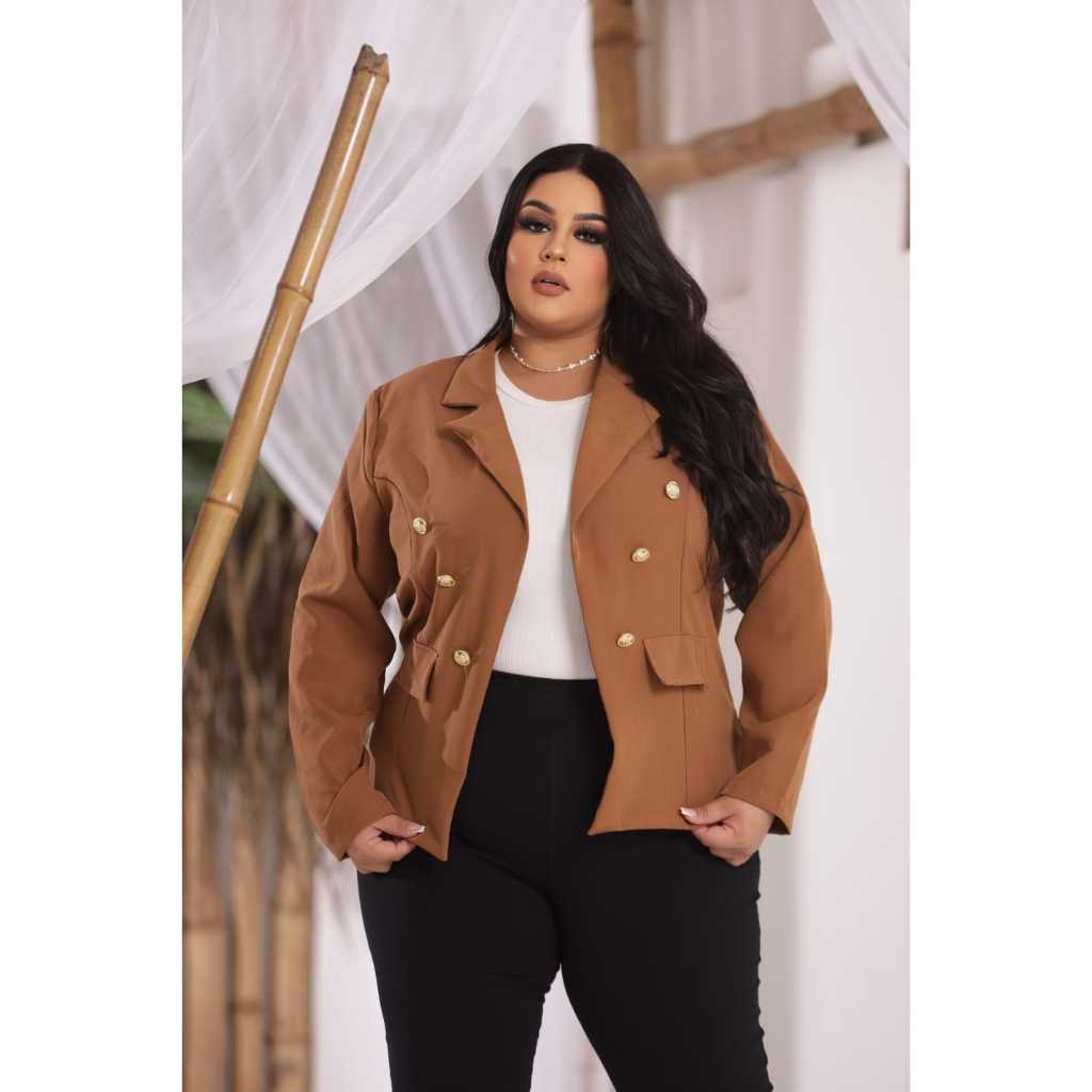 Jaqueta Blazer Femenino Plus Sezi  botão Casaco Alfaiateria Sobretudo Inverno Preto Marrom   G1 G2 G