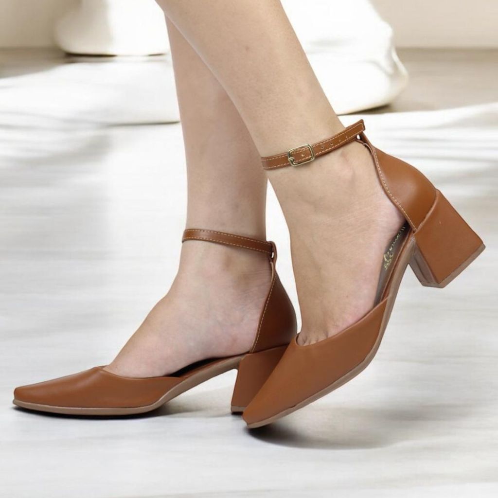 Sapato Feminino Social Scarpin Bico Fino Luxo Salto Baixo Gross 6cm Caramelo,Preto,Nude,Offwhite